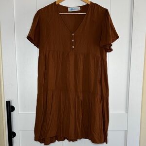 Brown V-Neck Mini Dress Size Small